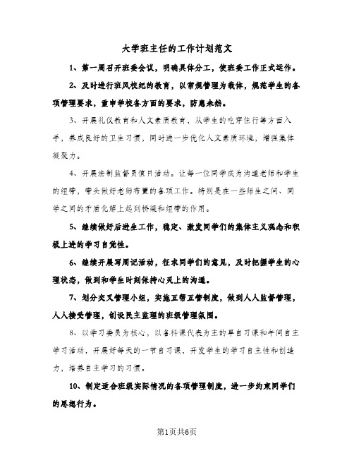 大学班主任的工作计划范文（3篇）