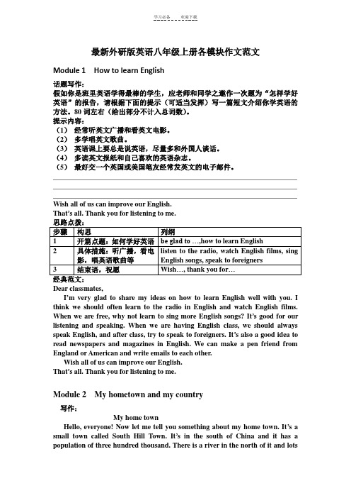 最新外研版英语八年级上册各模块作文范文