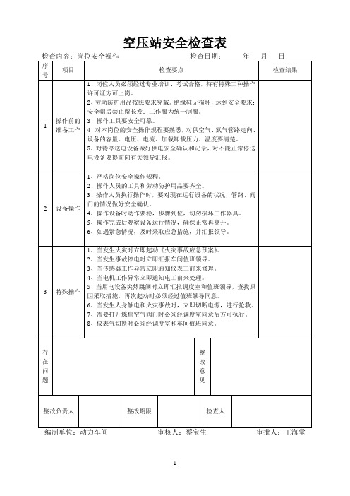 空压站安全检查表