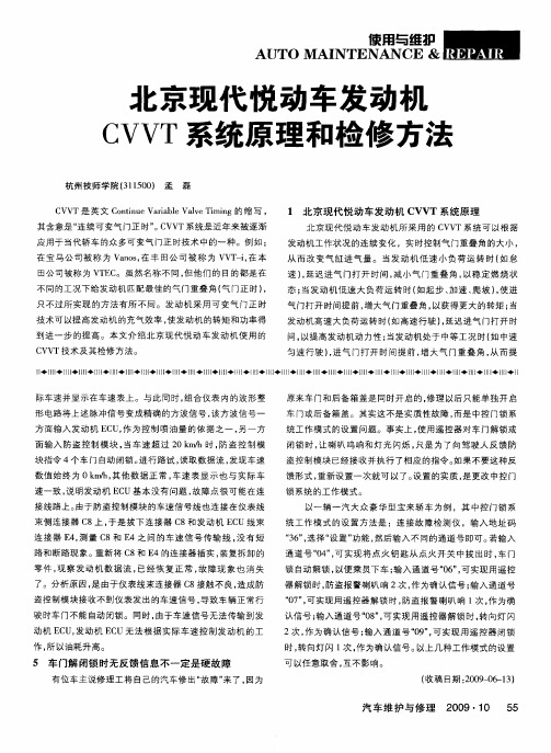 北京现代悦动车发动机CVVT系统原理和检修方法