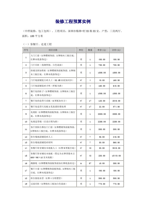 装修工程预算实例