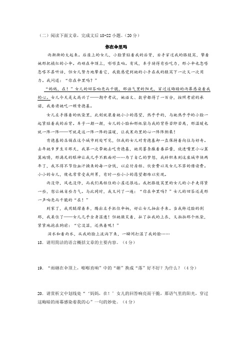 《你在伞里吗》阅读练习及答案