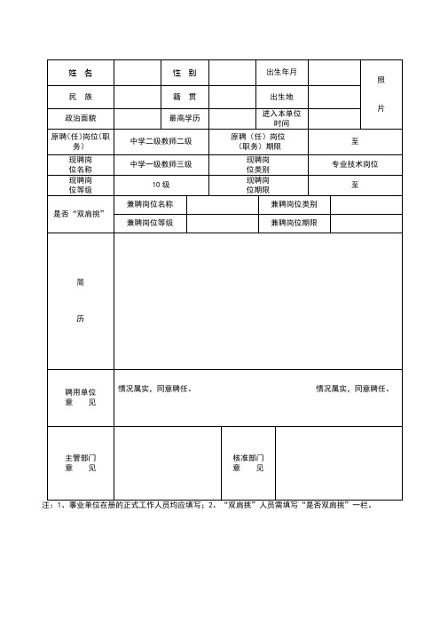 广东省事业单位岗位聘用审核表