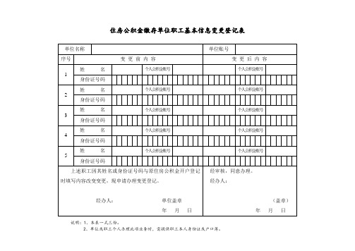 住房公积金缴存单位职工基本信息变更登记表