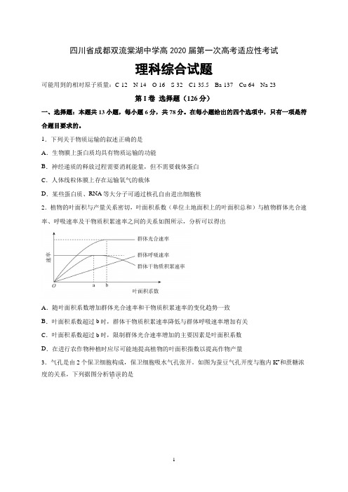 四川省棠湖中学2020届高三第一次高考适应性考试理科综合试题