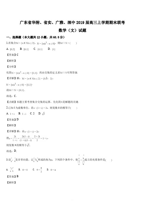 广东省华附、省实、广雅、深中2019届高三上学期期末联考数学(文)试题(解析版)