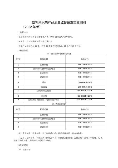 塑料编织袋产品质量监督抽查实施细则(2022年版)