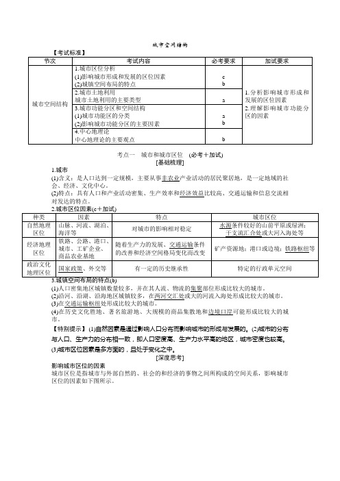 2017年浙江新高考选考地理考点知识梳理24：城市空间结构