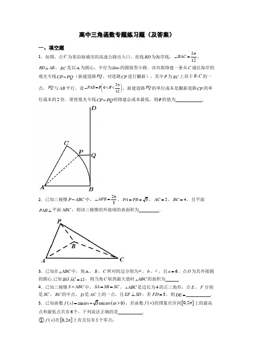 高中三角函数专题练习题(及答案)