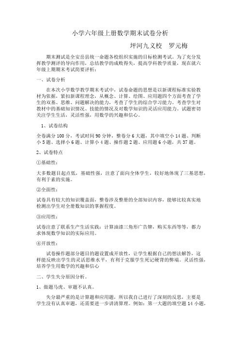 西师版六年级 数学试卷分析