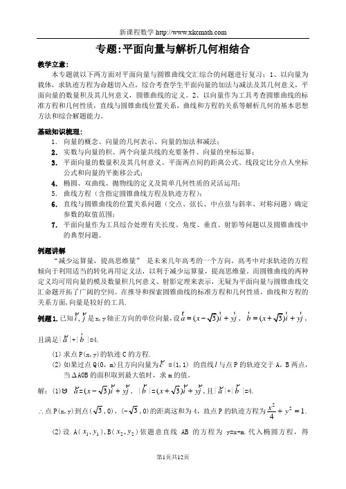 平面向量与解析几何相结合专题复习教师用题