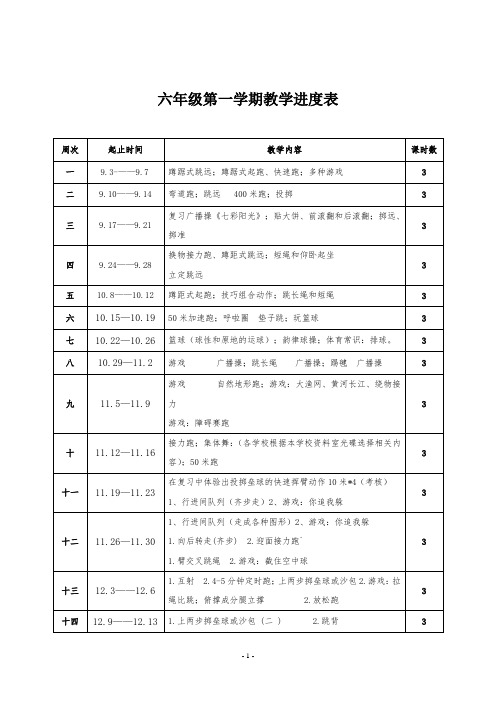 六年级第一学期体育教学进度表