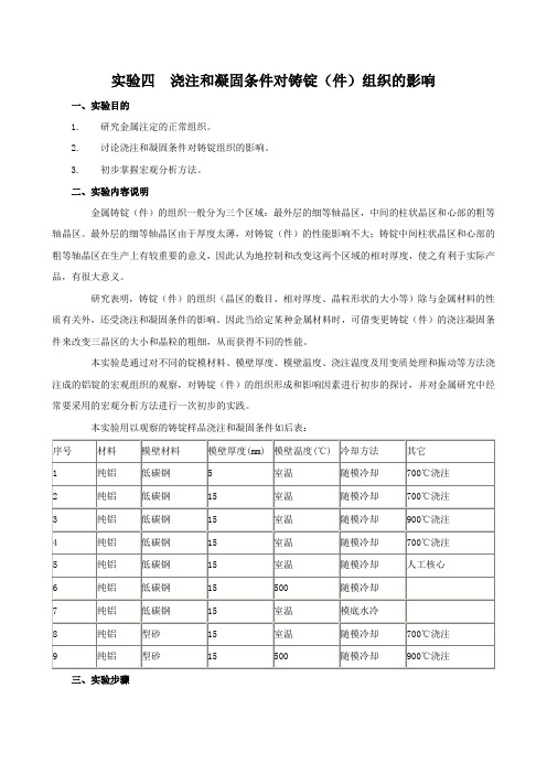 材料科学基础-实验指导-实验04 浇注和凝固条件对铸锭组织的影响