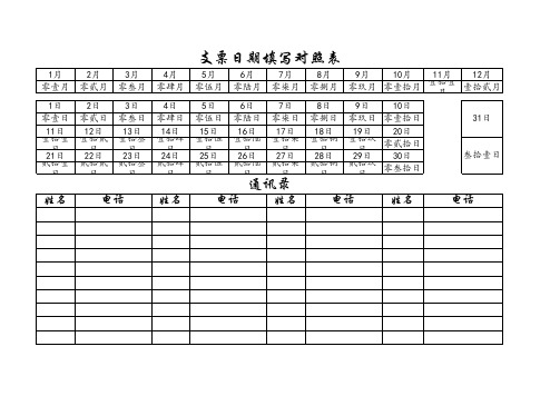 支票日期填写对照表