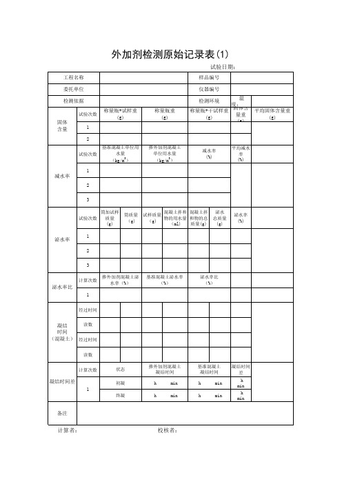 外加剂检测原始记录表