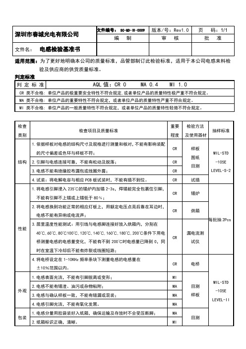 电感检验标准