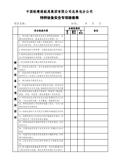 特种设备安全生产专项检查表