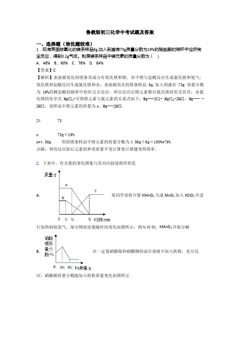 鲁教版初三化学中考试题及答案