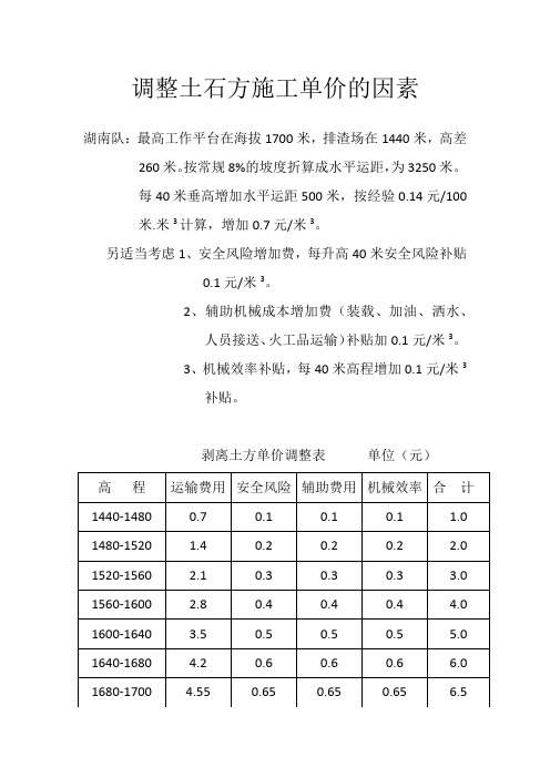 调整施工土方单价因素