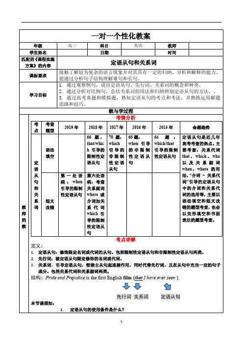 高中英语语法专项定语从句和关系词(知识点讲解及习题练习)