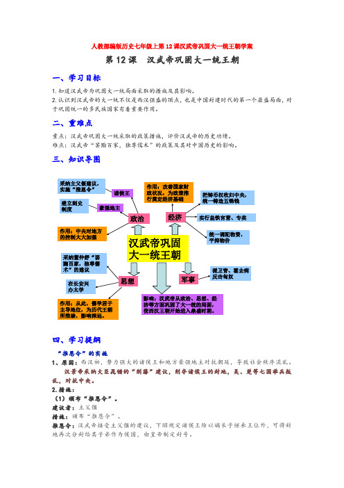 人教部编版历史七年级上第12课汉武帝巩固大一统王朝学案