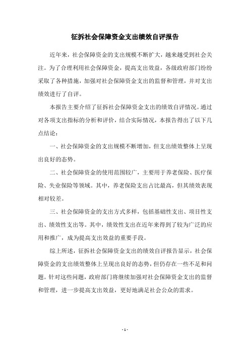 征拆社会保障资金支出绩效自评报告