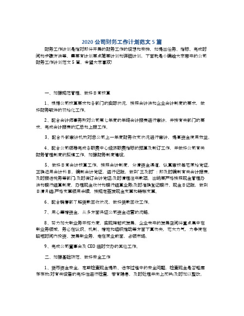 2020公司财务工作计划范文5篇