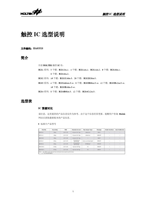 合泰 触控 IC 选型说明