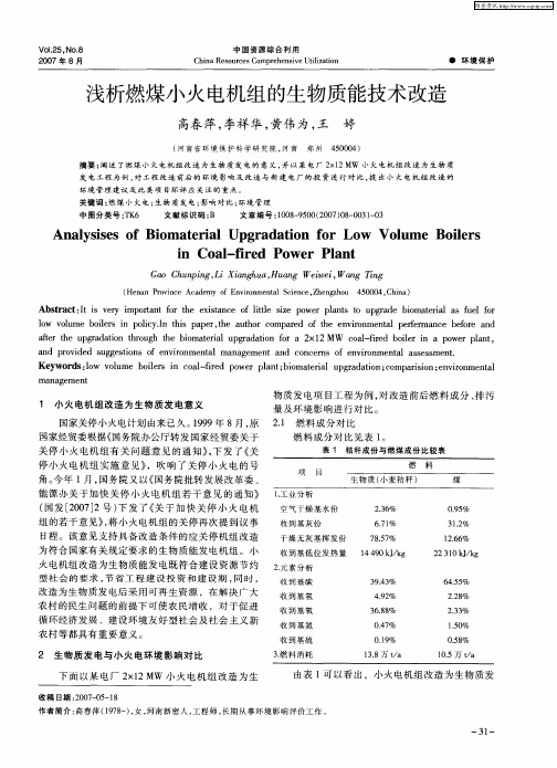 浅析燃煤小火电机组的生物质能技术改造