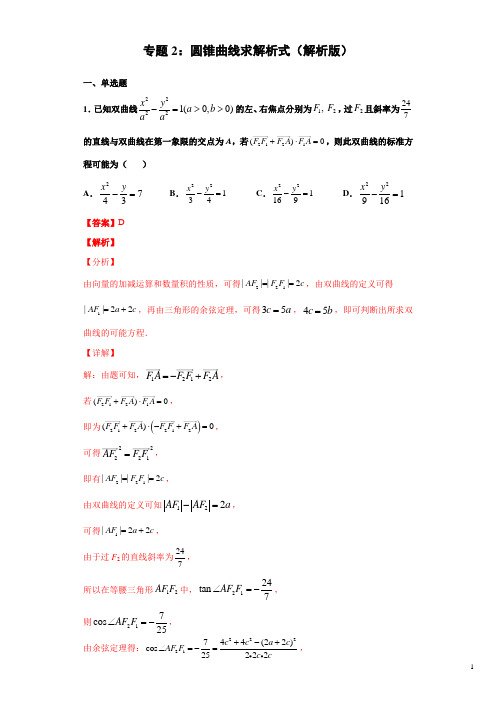 专题2 圆锥曲线求解析式(解析版)-2021年高考数学圆锥曲线中必考知识专练