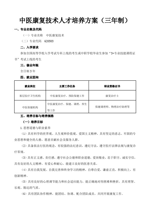 中医康复技术人才培养方案(三年制)