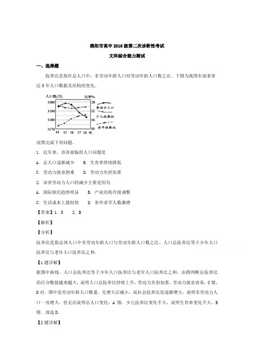 四川省绵阳市2019届高三1月第二次诊断性考试文综地理试卷 Word版含解析