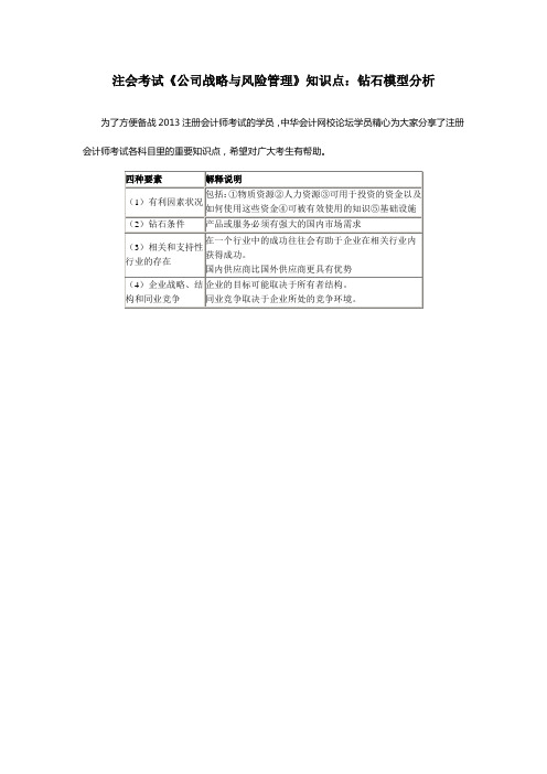 注会考试《公司战略与风险管理》知识点钻石模型分析