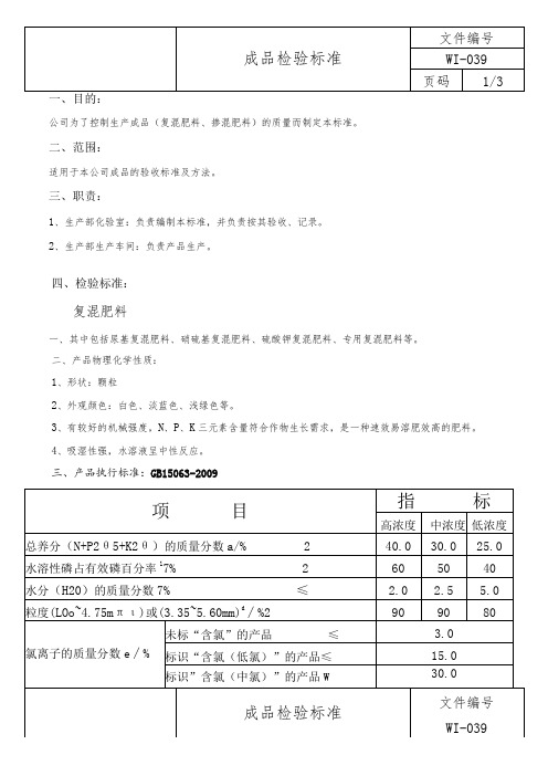 复混肥料检验标准