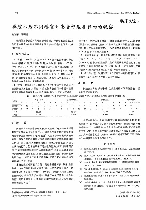 鼻腔术后不同填塞对患者舒适度影响的观察