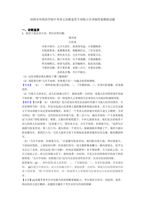 深圳市外国语学校中考语文诗歌鉴赏专项练习含详细答案模拟试题