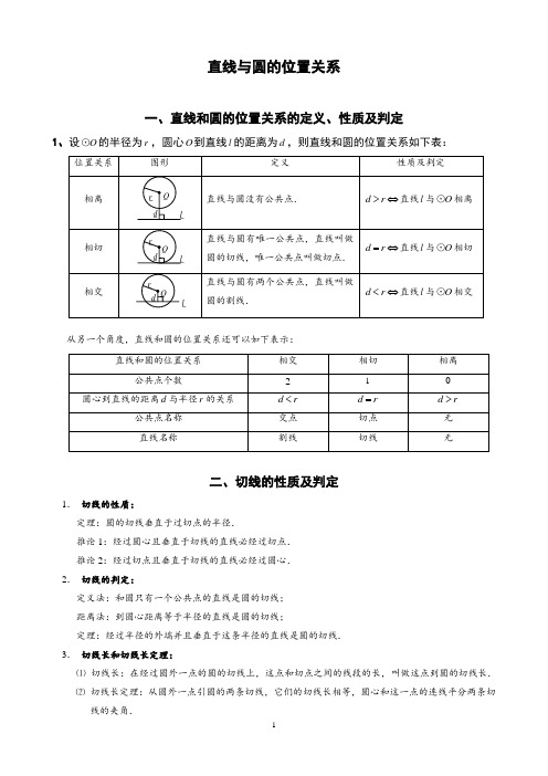 直线与圆的位置关系  讲义