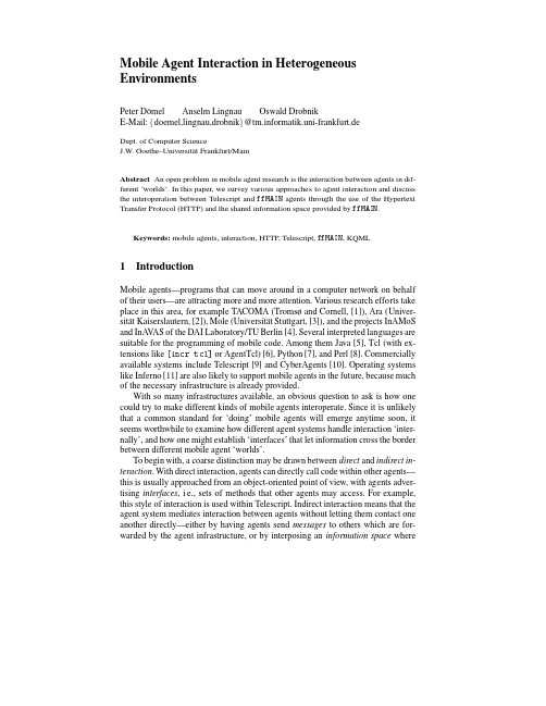 Mobile agent interaction in heterogeneous environment