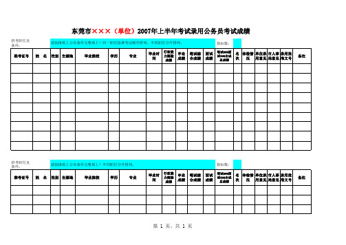 2007年上半年考试录用公务员考试成绩(空表)