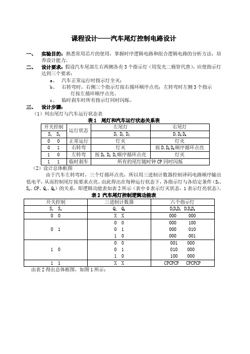 汽车尾灯控制电路设计