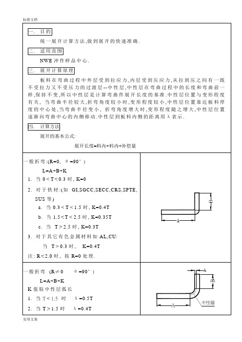 钣金折弯展开系数计算