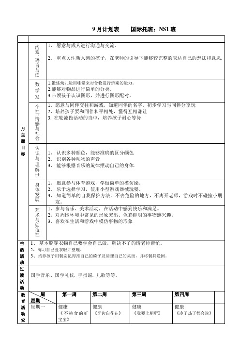 国际托班9月月计划