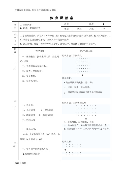 体育课教案(队列队形)教学文案