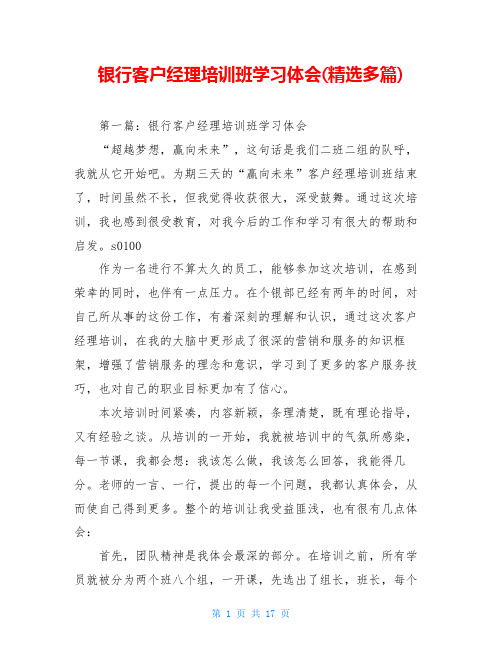 银行客户经理培训班学习体会(精选多篇)