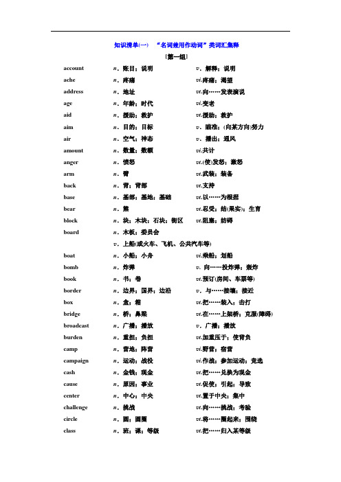 2019版二轮复习英语：名词兼用作动词类词汇集释