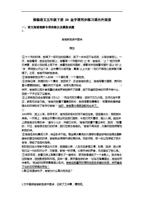 部编语文五年级下册 20 金字塔同步练习课内外阅读