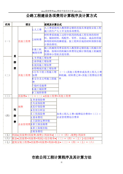 公路工程建设各项费用计算程序及计算方式