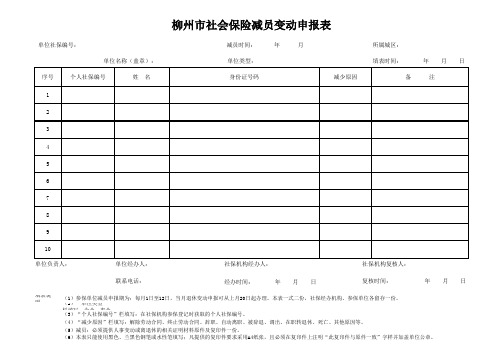 柳州市社会保险增减员变动申报表