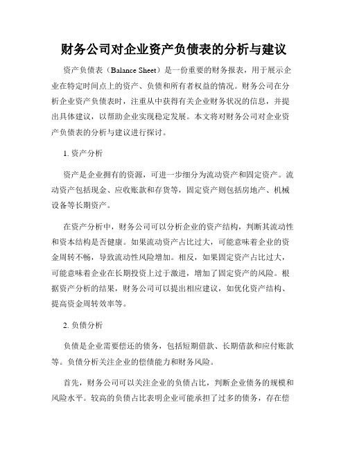 财务公司对企业资产负债表的分析与建议