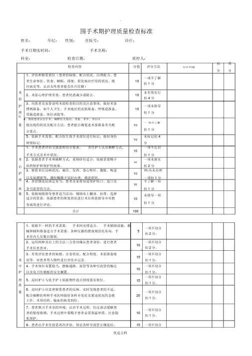 围手术期护理质量检查标准